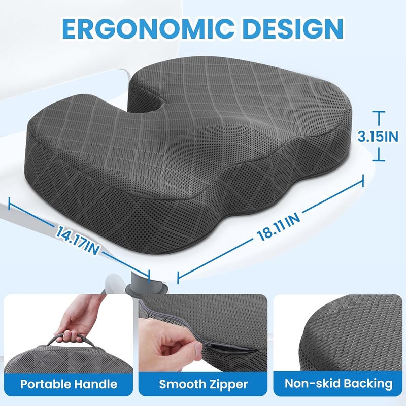 TushGuard Seat Cushion - Memory Foam Cushion for Office Chair, Car Seat, Airplane, Bleacher - Sciatica & Hip & Coccyx Pain Relief Desk Chair Cushion for Long Sitting Office Workers, Car Drivers - Image 2